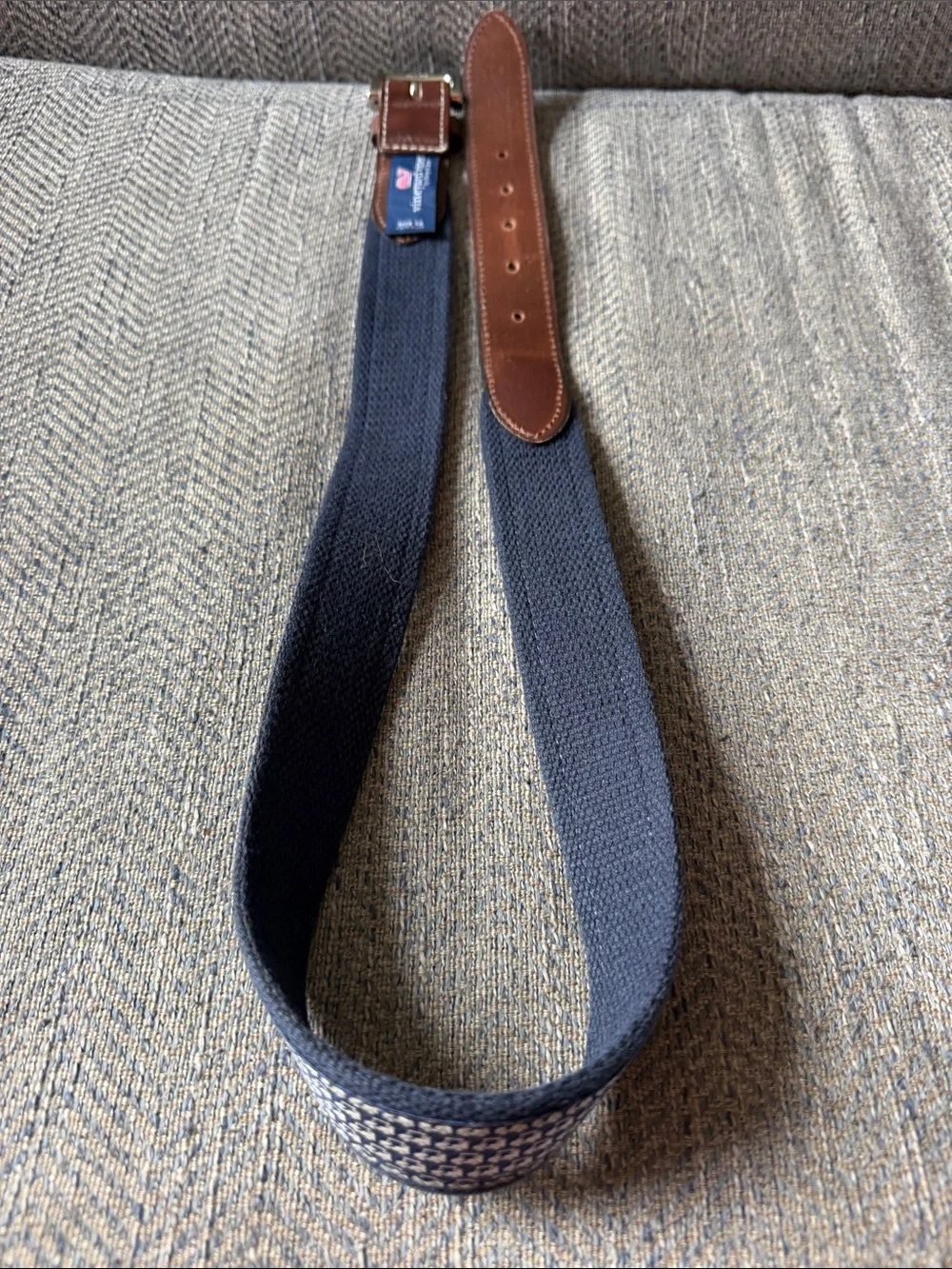 Vineyard Vines Men’s Blue/White Car 🚙 Canvas/Leather Belt Size: 32